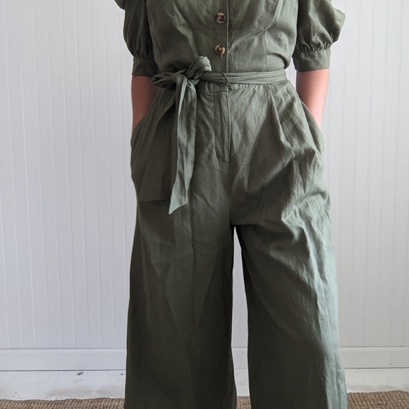 Olive green off the shoulder jumpsuit - Picture 2 of 5